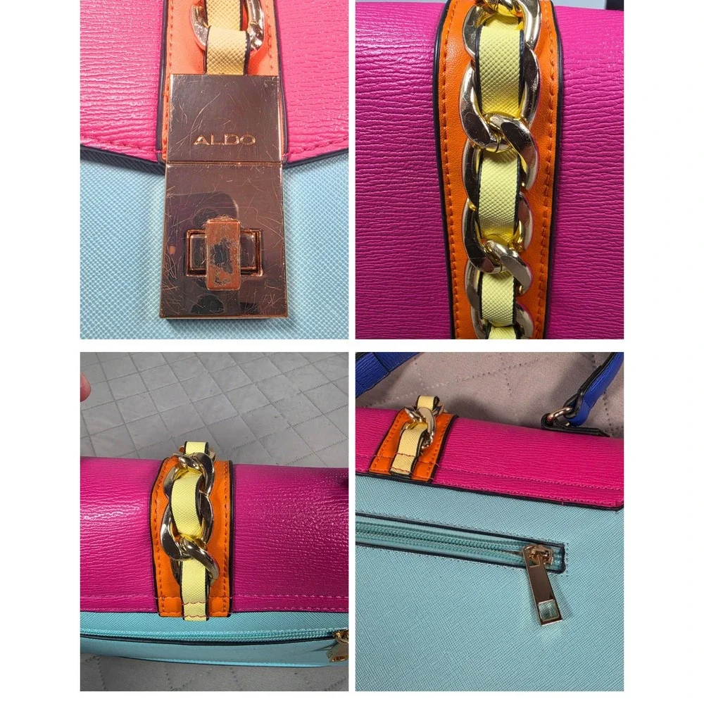 Colorblock Statement Satchel Pink Blue Yellow Gold Chain Women's ALDO